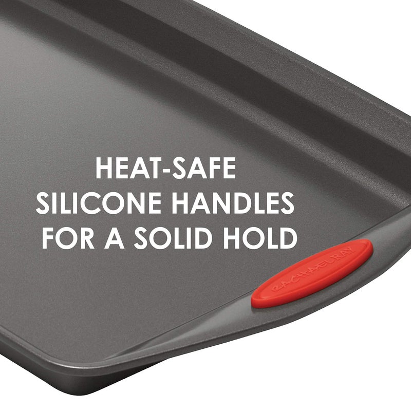 Rachael Ray Bakeware Nonstick Cookie Pan Set, 3-Piece, Gray with Red Grips - Image 3